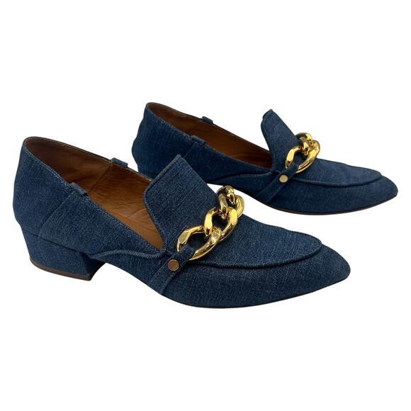 Veronica Beard Jaxon Chain Convertible Denim Pointed Toe Loafers Blue Sz 36 / 6 - Picture 5 of 7